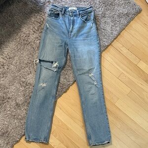 Abercrombie & Fitch Light Blue Distressed Straight Leg Jeans
